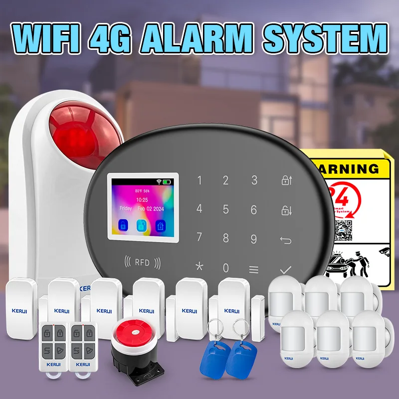 KERUI Wireless Home Alarm WIFI GSM 4G Burglar Alarm System W204 Tuya Smart Life APP Security Protection 433mhz Sensors Alexa