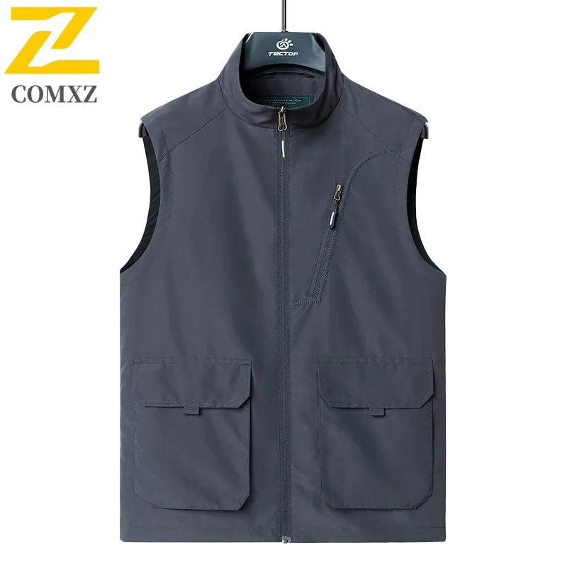 

COMXZ 2025 Men Vest Jacket Outdoor Washed Multi Pocket Fashion Sleeveless Workwear Casual Coat Cross Border Trendy