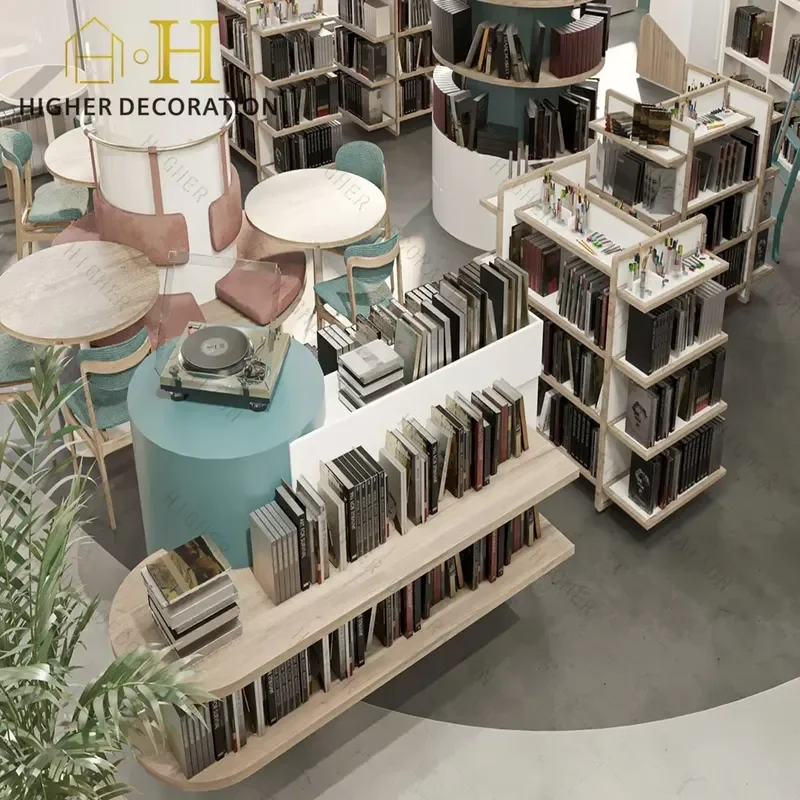 High Quality Library Bookshelf Bookcase Wooden Library Wall Bookshelf Bookcase Customize Study Table with Bookshelf 3
