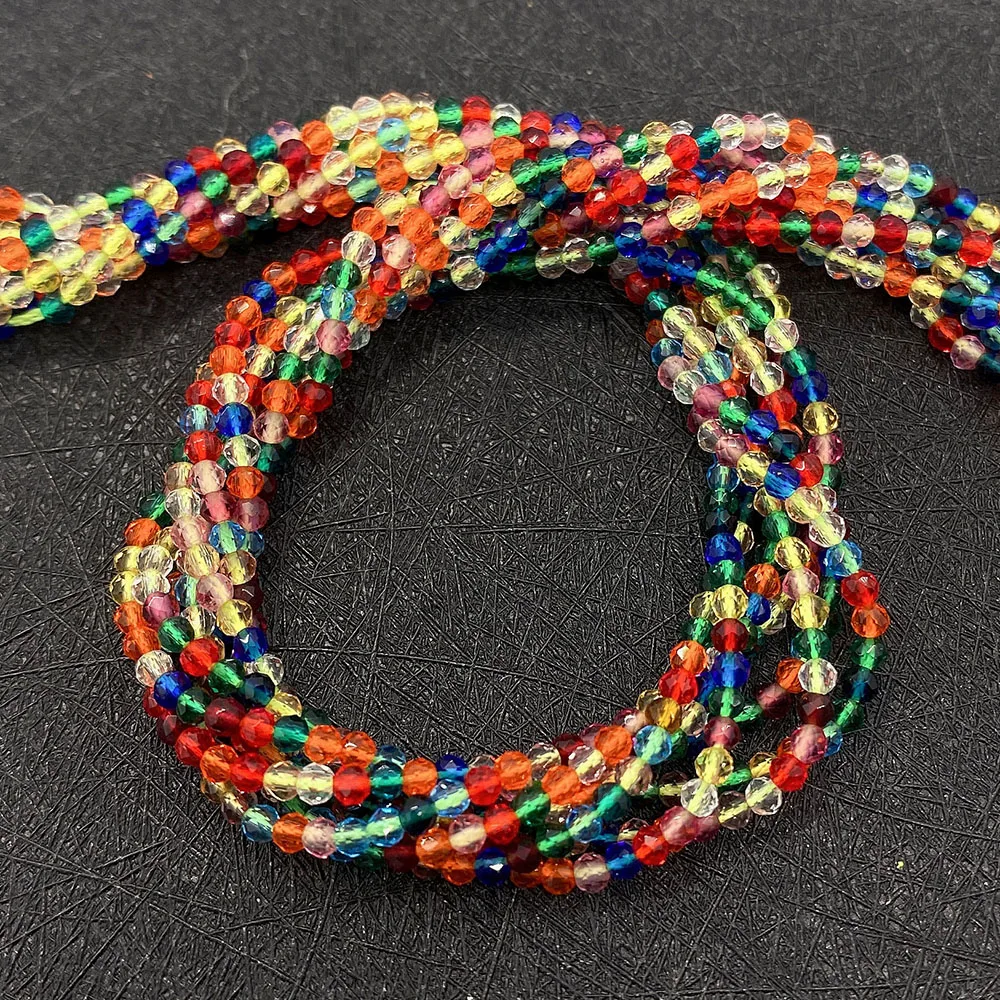 2-3mm Round Glass Spinel Beads Colorful Faceted Imitation Crystal Straight Hole Loose Bead Necklace Bracelet Accessory 1 Strand