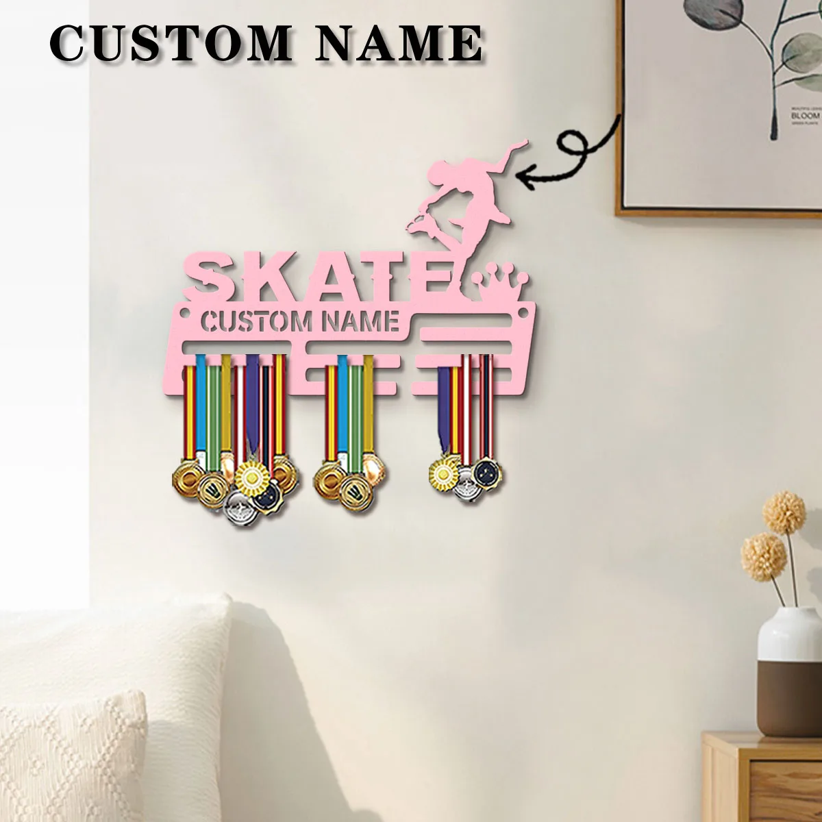 1pc Custom figure skating fan Wooden Medal Hanger, Personalized Medal Display Rack for Athletes,Ideal Gift for Family Friends
