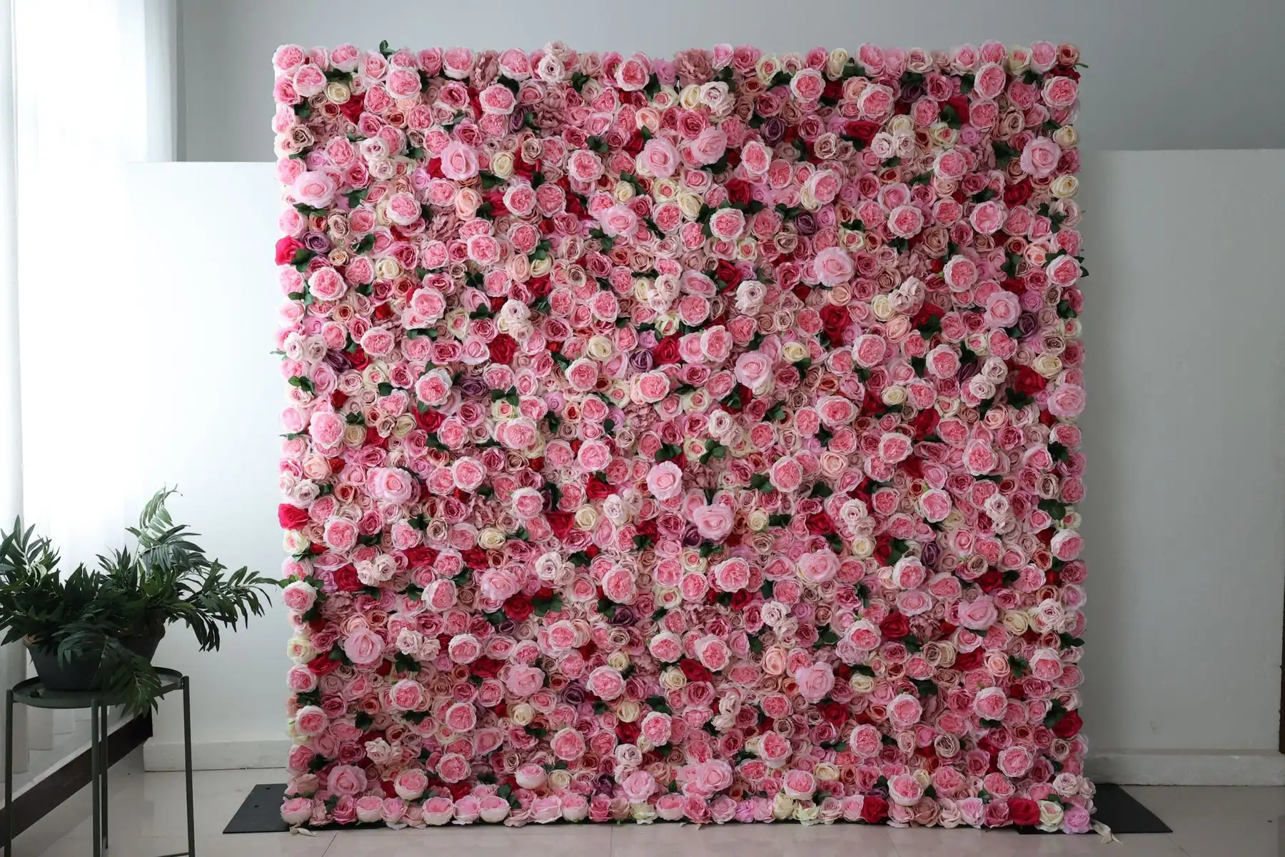 Outdoor Wedding Backdrop 3D Rose Pink Curtain Cloth Flower Wall Rose Hydrangea Arrangement Floral Event Party Reception Props