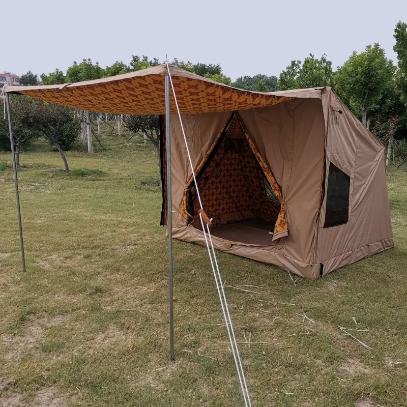 Pop-up outdoor cotton tent Quick open camping family polycotton tent Portable waterproof canvas field hut tent