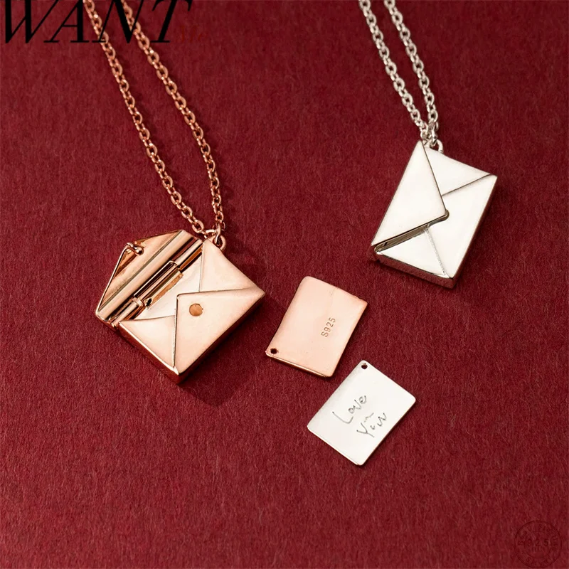 

WANTME 925 Sterling Silver Romantic DIY Name Envelope Pendant Necklace for Women Fashion Wedding Party Couple Jewelry Gifts