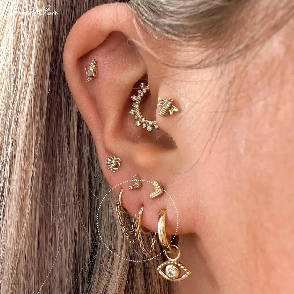 Helix Daith kolczyki do przekłuwania uszu dla kobiet Tragus Lobe Orbital wiszący segment Clicker przegroda pierścień z łańcuszkiem biżuteria na chrząstkę — zdjęcie 6