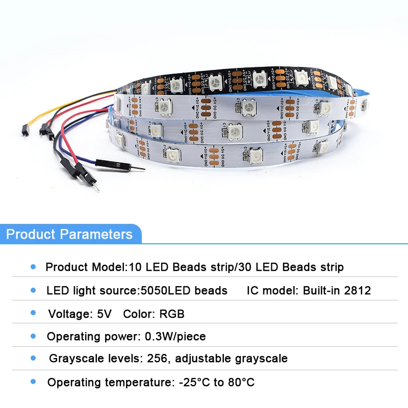 RGB Smart Programmable LED Strips for Arduino ESP32 With DuPont Male Connectors Bulit-in 2812 IC 256 Grayscale Adjustable
