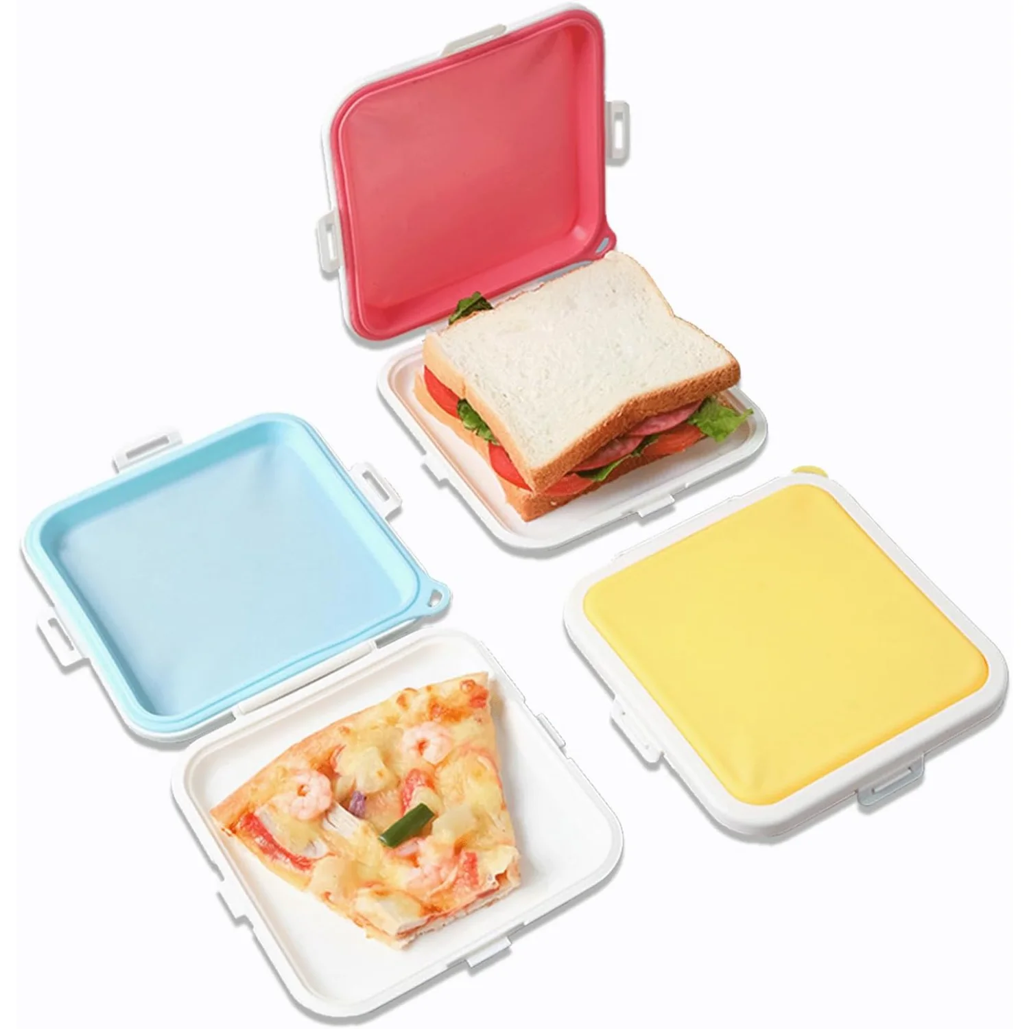 Pcs Sandwich Containers Soft Shell Silicone Reusable Food  for Lunch Box Microwave, Freezer & Dishwasher Safe