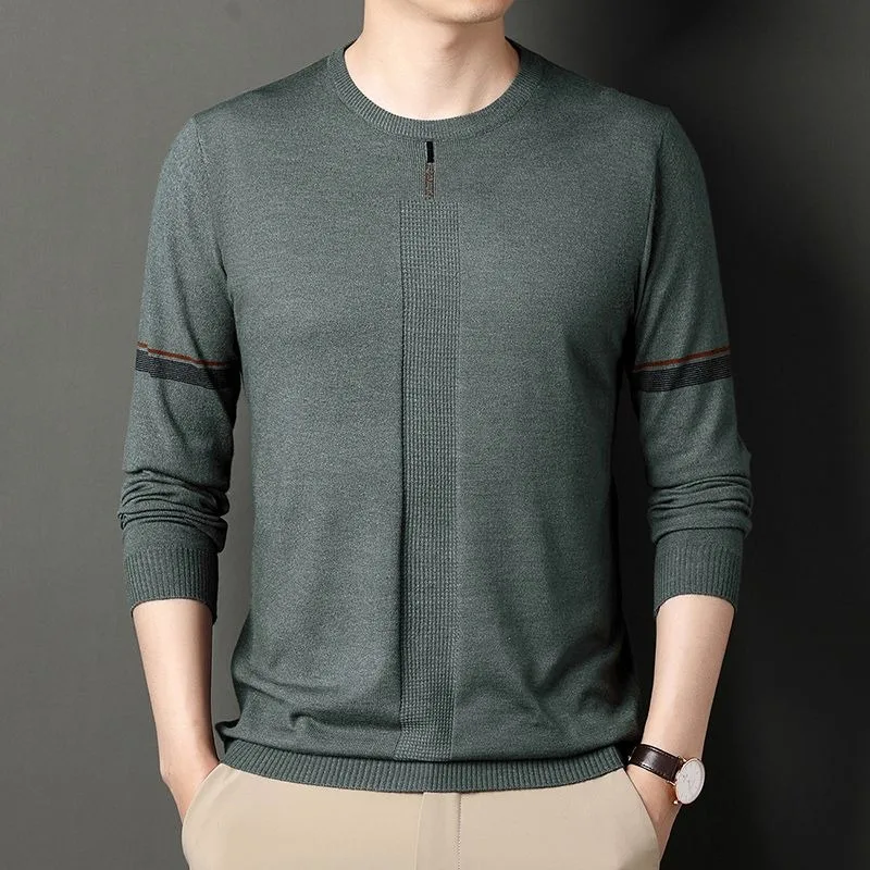 

Men's New High-end T-shirt with Solid Color and Versatile Casual Long Sleeves