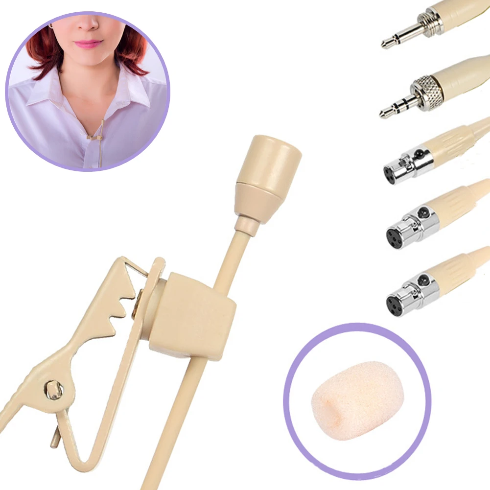 Beige Lavalier Lapel Clip Microphone 3.5mm 3-Pin 4-Pin XLR For Shure Wireless Lavalier Microphone    N E W