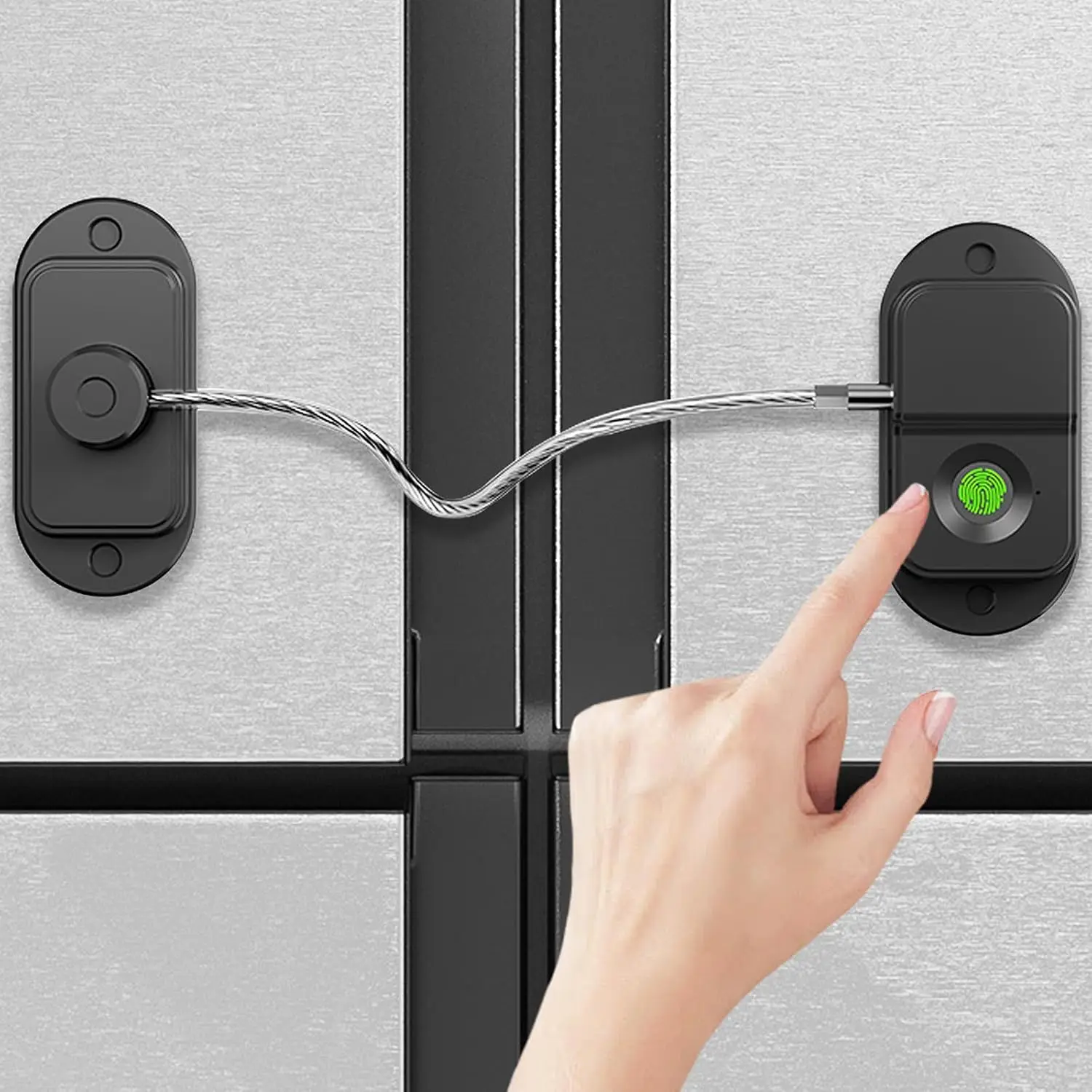 Rechargeable Fingerprint Lock Child Safety Lock Cabinet Fridge Drawer Door Lock Stainless Steel Cable Protection Home Security