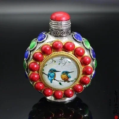 Exquisite antique double-sided color drawing snuff bottle handicraft