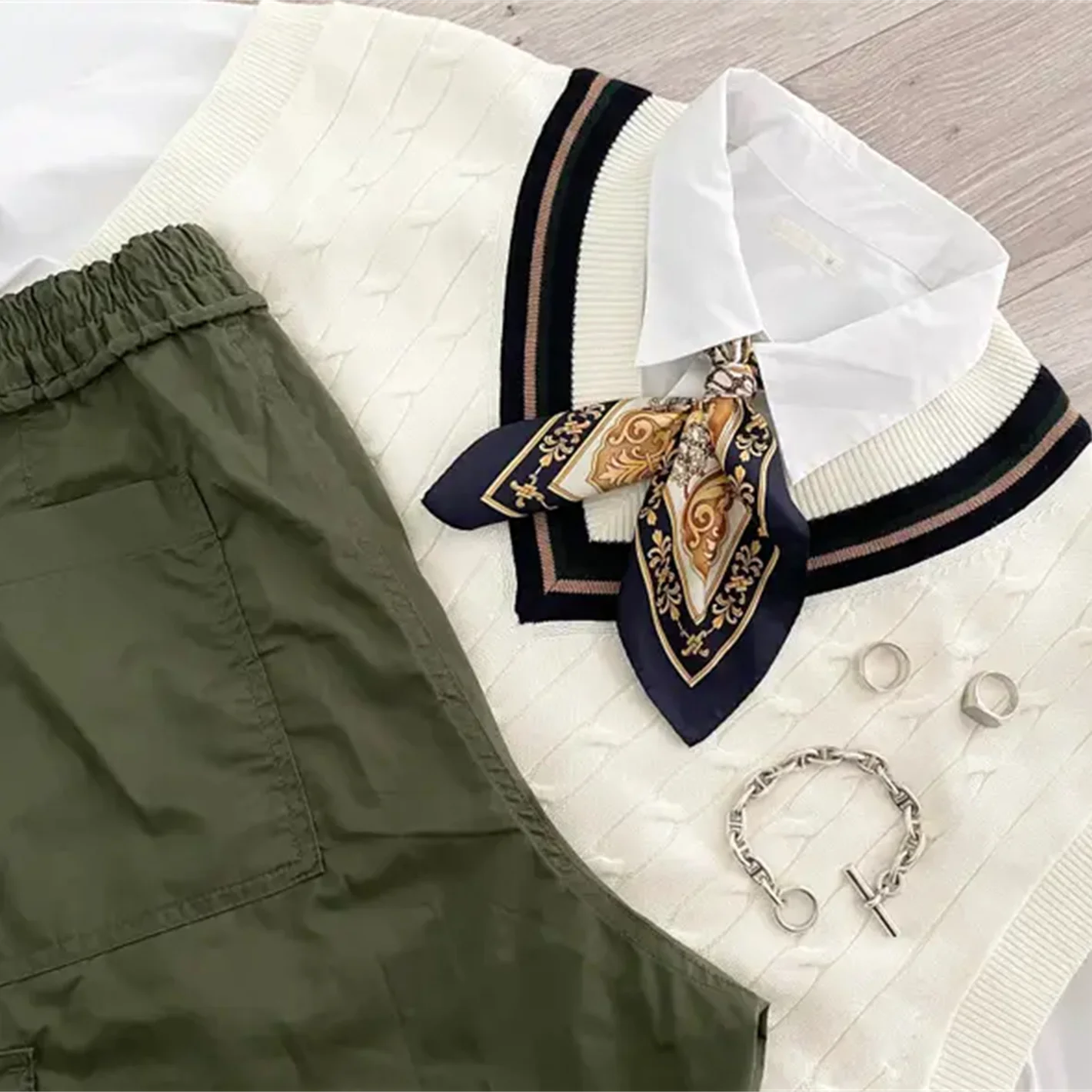 Ceco de Punto Estilo Japonés, Moda Universitaria, Cuello en V con Diseño de Flores Trenzadas, Bloques de Color, Ajuste Hol...