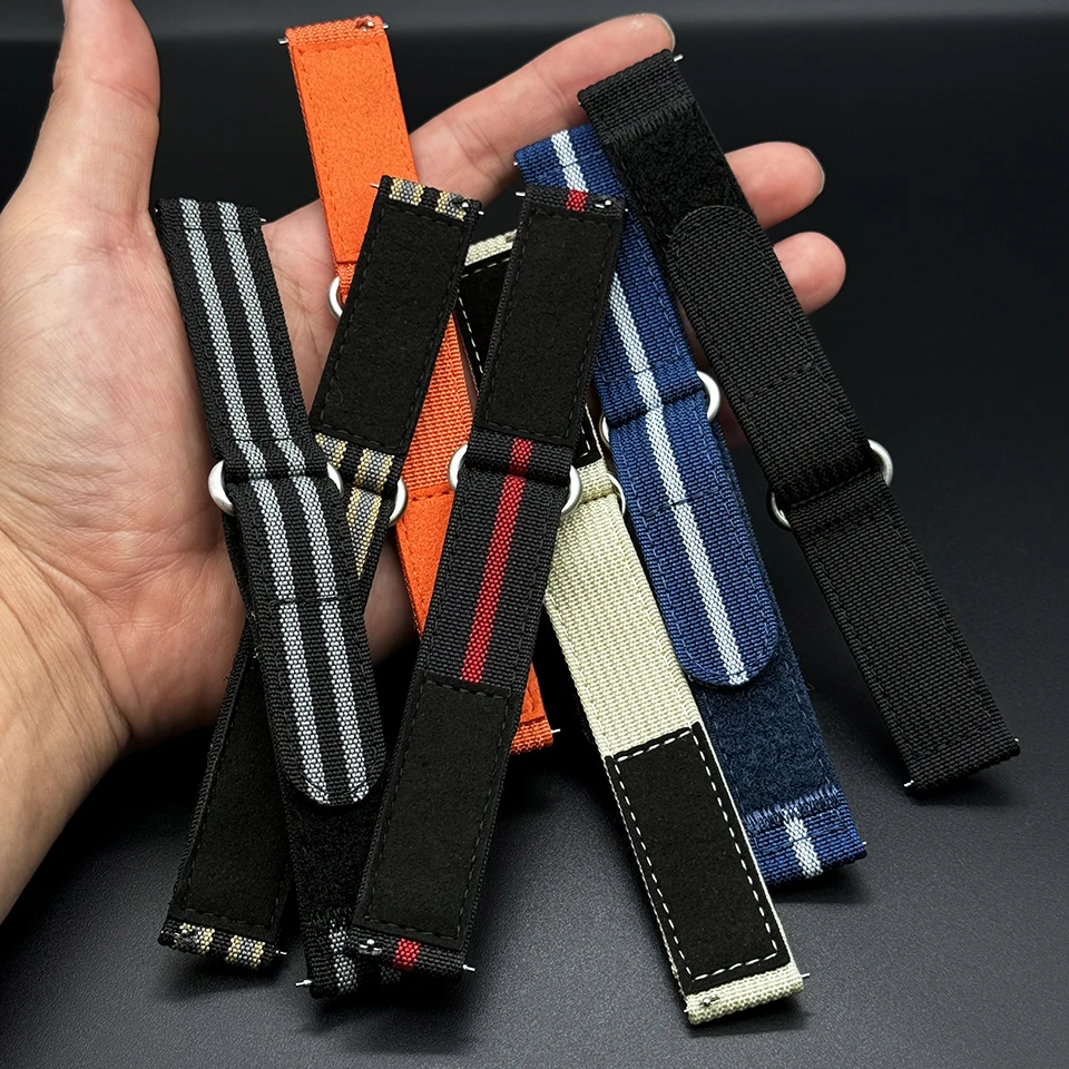 Hook and Loop fastener Fabric Nylon Watch Strap Bond Beige Black 20MM Watch Band for Velcro Watchband