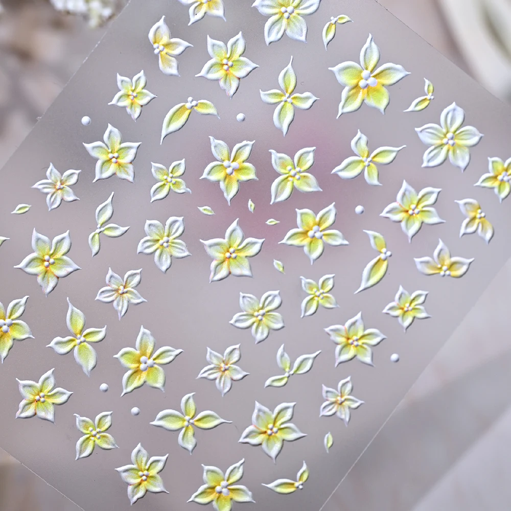 1/4Pcs 5D Plumeria Nail Stickers Pink Yellow Red Colorful Frangipani Flower Petal Adhesive Nail Decals Spring Summer Nail Slider