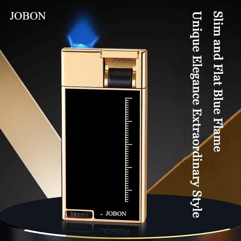 JOBON Thin Cigar Lighter Cigarette Jet Blue Flame Windproof Refined Luxury Lighter Cigarette Accessories with Visible Gas Level