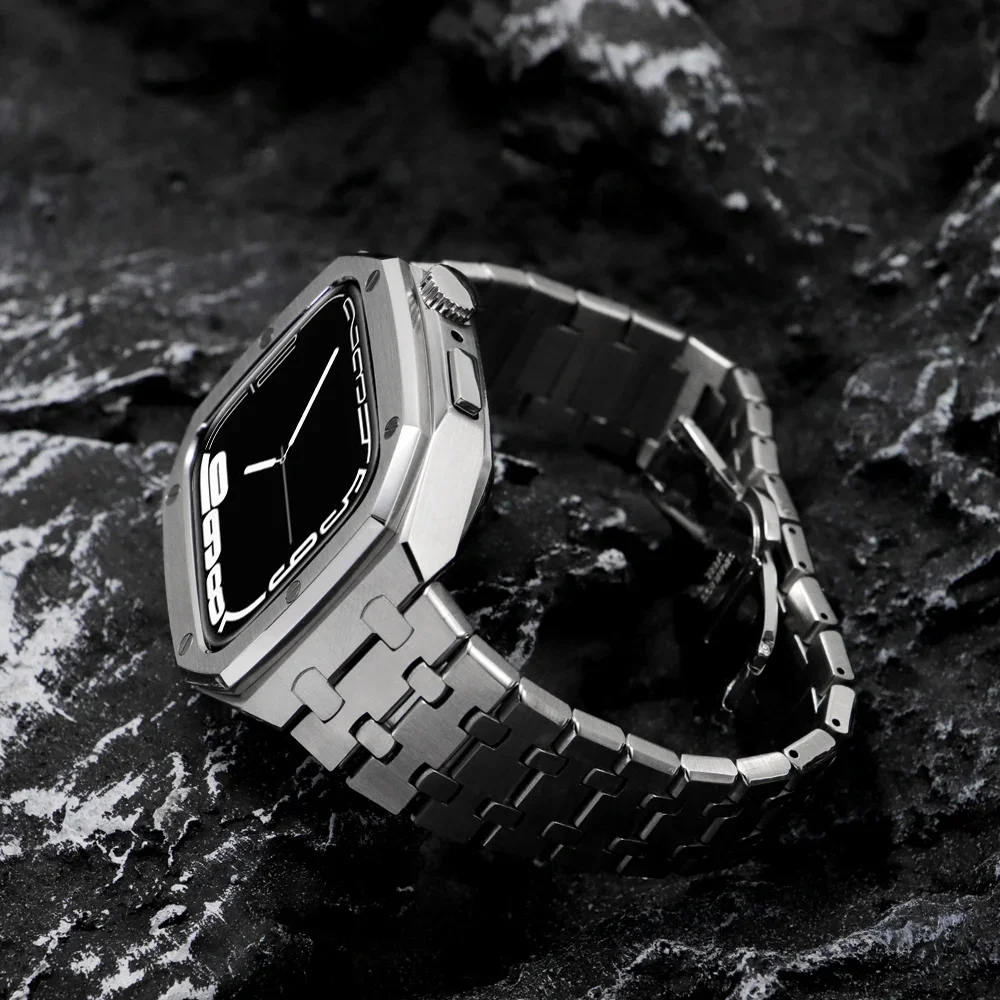 طقم تعديل فاخر لساعة أبل 9 8 7 حزام حافظة 45 مللي متر 44 مللي متر إطار معدني لسلسلة iwatch 6 5 4 SE3 ملحقات #3