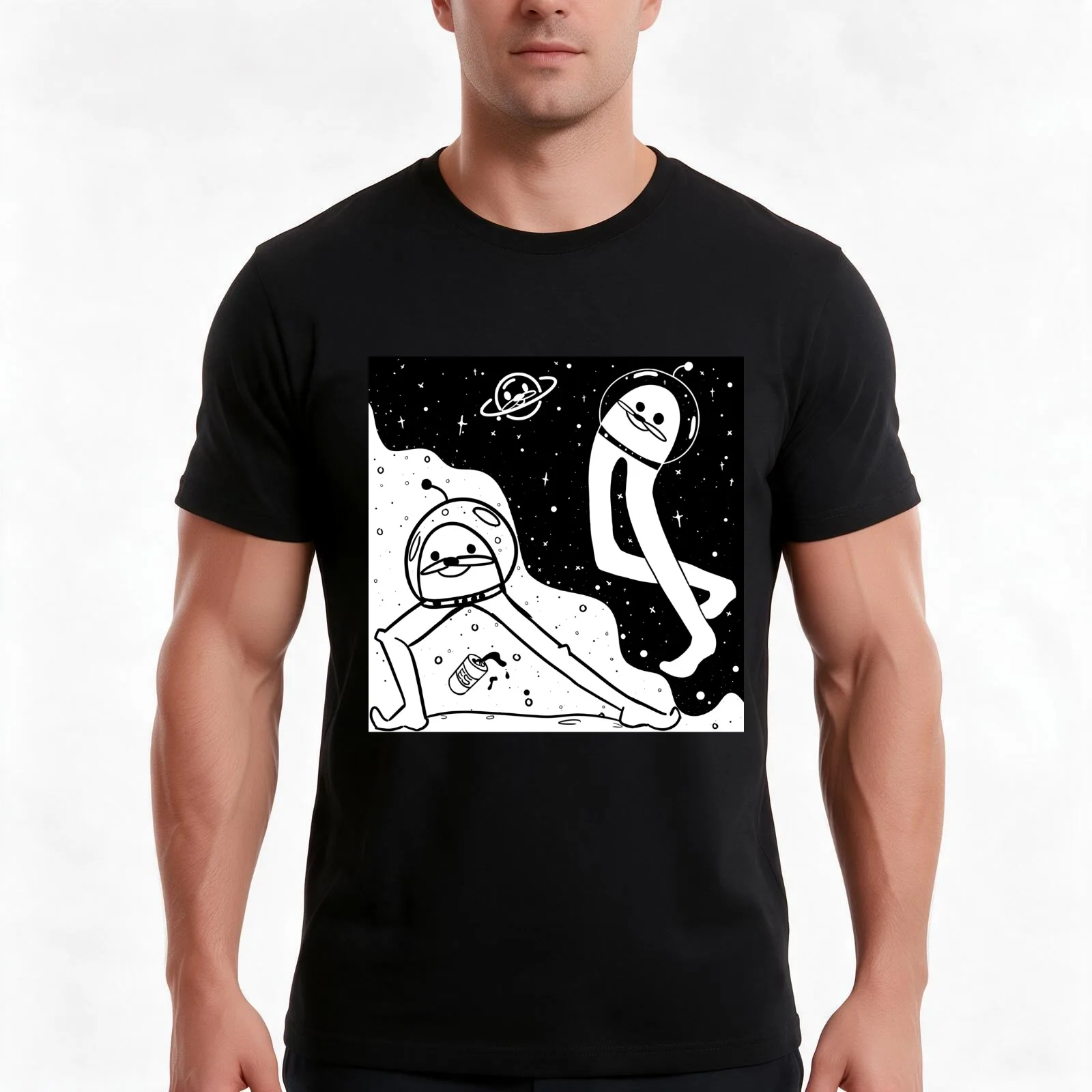 Yin yang gondola space T-Shirt, Summer Casual Cotton Tee, Oversized Streetwear Tops, Vintage Graphic Print, Unisex Men Women