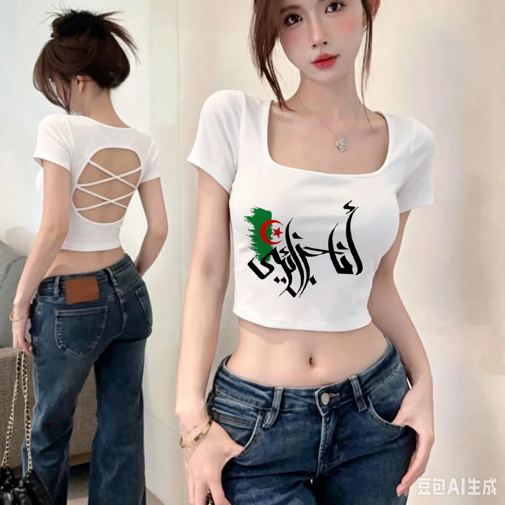 Algeria crop top teen vintage scene  kawaii y2k top tees anime baddie korean fashion clearance sales