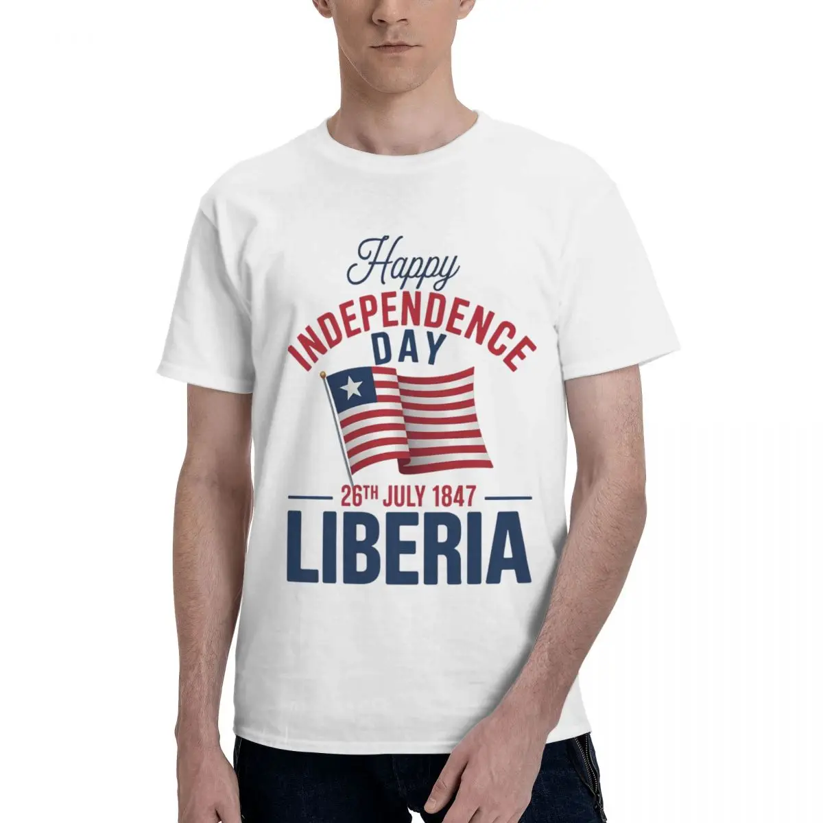 Men Happy Liberia Independence Day T Shirt Vintage O-neck Cotton T Shirt Homme