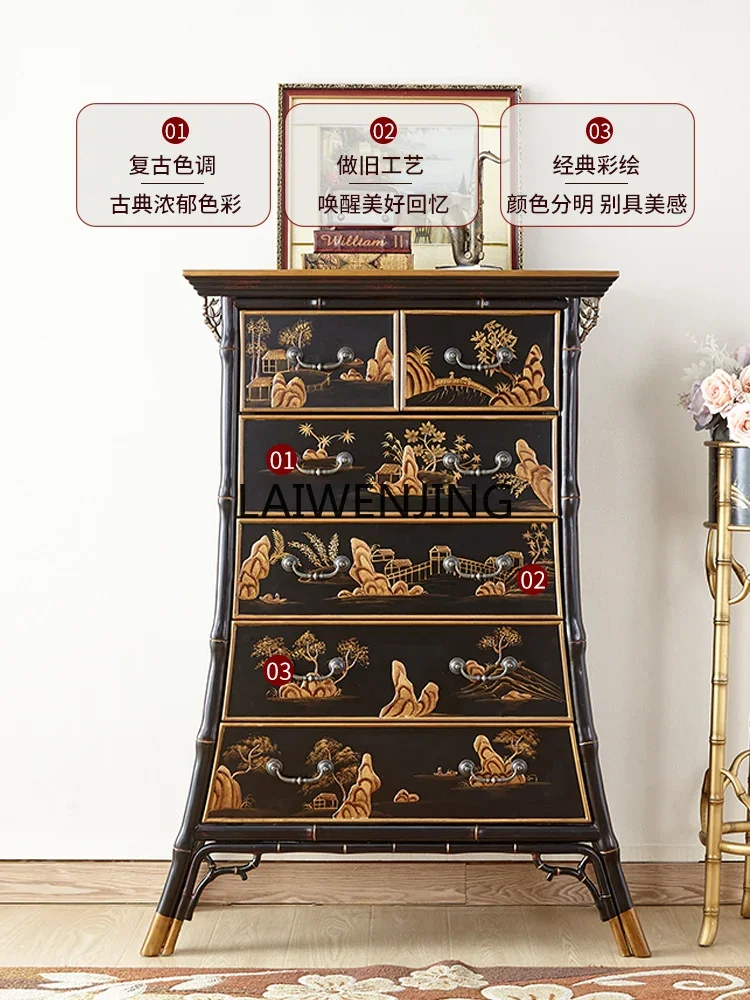 LYN American six-bucket bamboo cabinet, medieval Nanyang style hand-painted decorative storage and storage, entrance cabinet