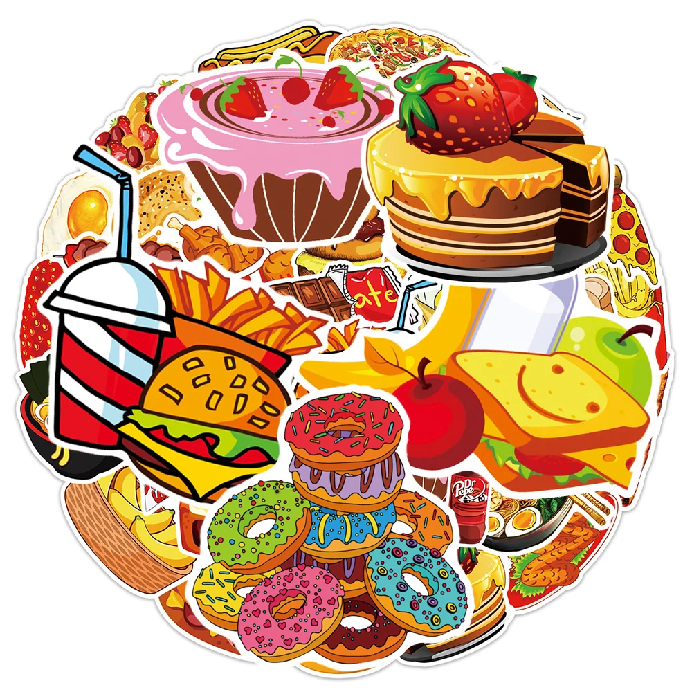 

10/30/50pcs Cartoon Delicious Food Drink Stickers Funny Creative Decals Scrapbooking Luggage Phone Graffiti Sticker Decoration