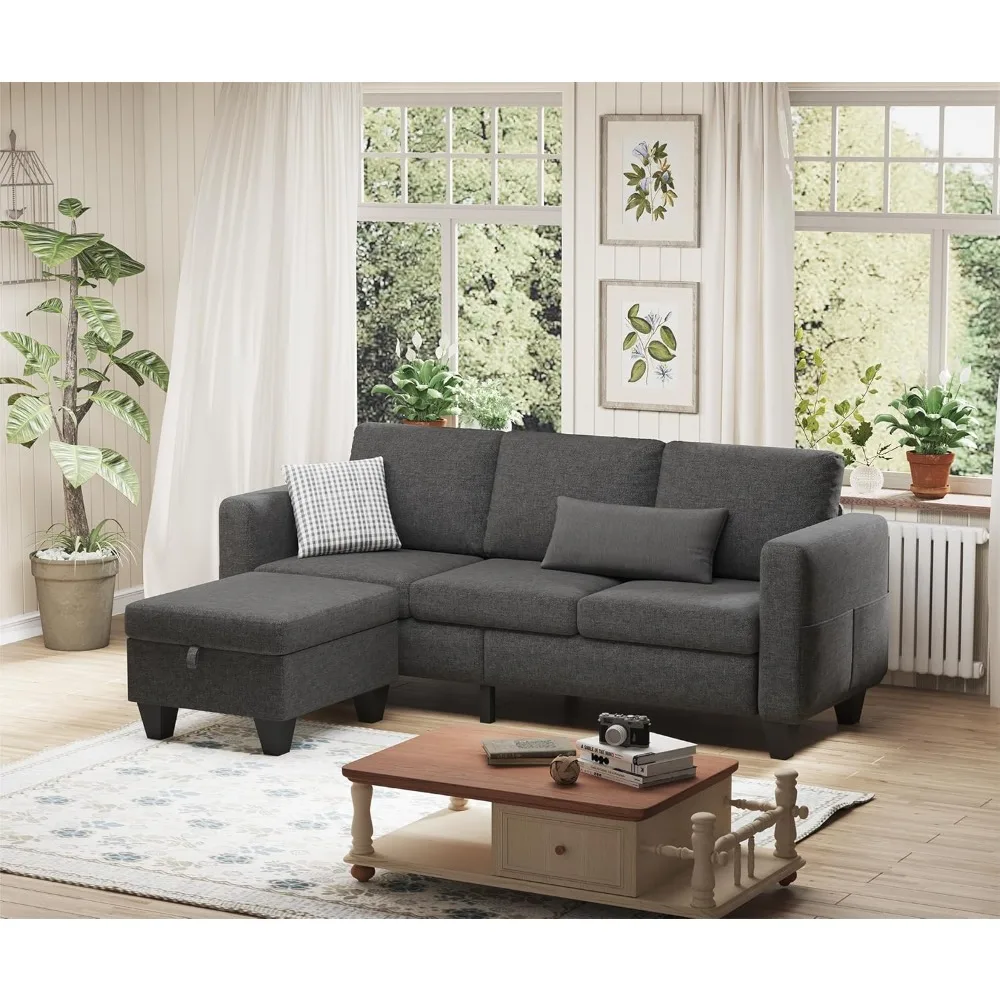 Sectional Couch, Convertible L Shaped Couches Ottoman, Dark Grey Small Modular Sofas for Living Room, Apartment Small Space