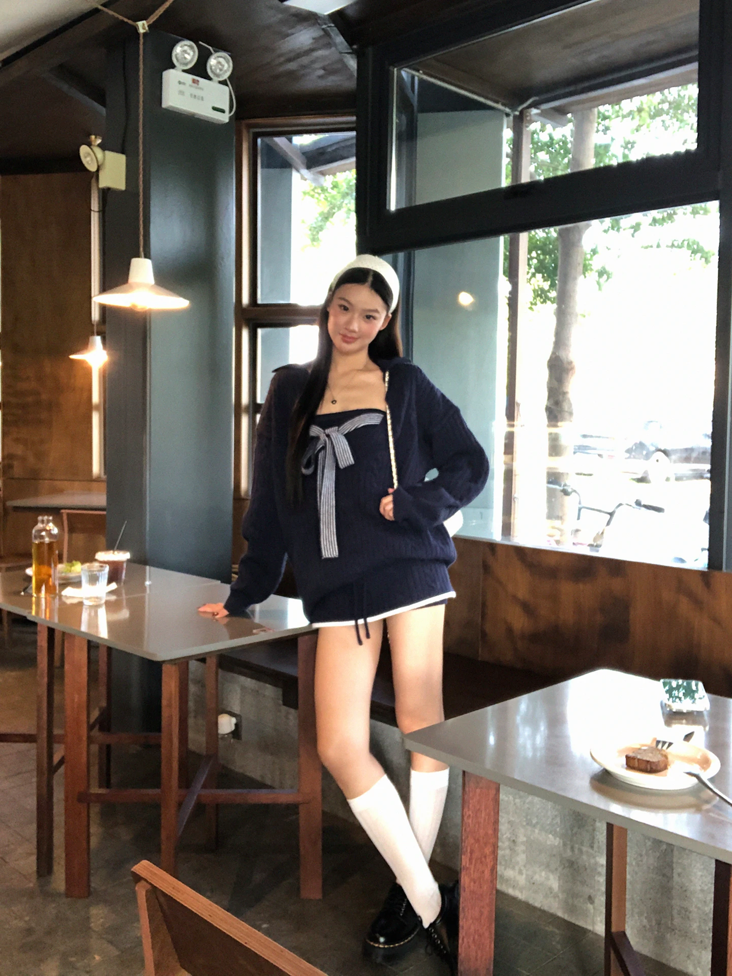 كارديجان نسائي أحمر محبوك مفتوح من الأمام، بتصميم كوري أنيق للخريف المبكر، سترة فضفاضة بأكمام طويلة #3