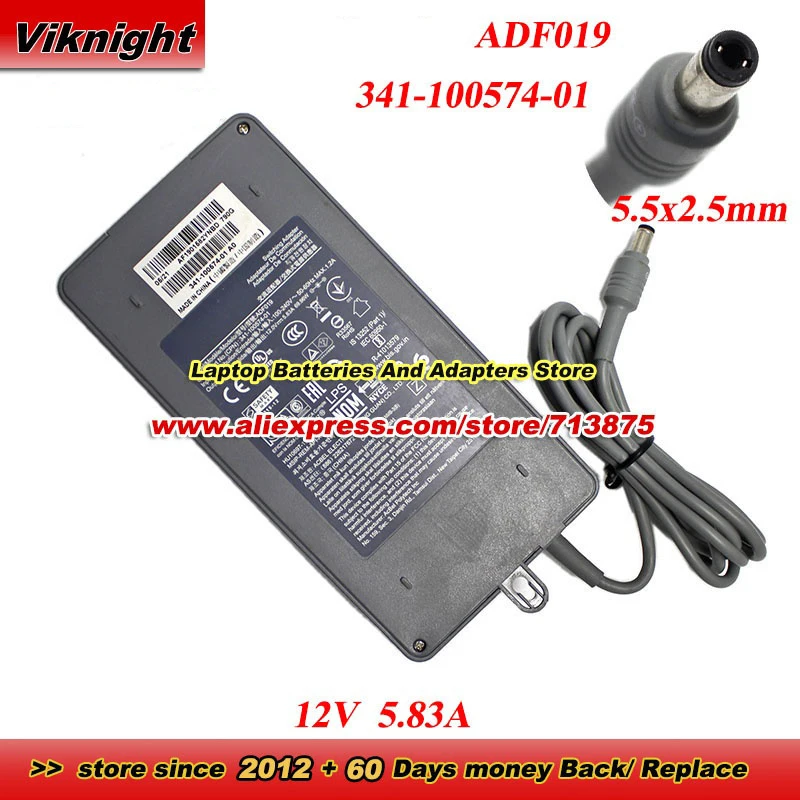 ADF019 AC Adapter 12V 5.83A 70W Charger for 341-100574-01 Quad Cam Codec Plus with 5.5x2.5mm Tip