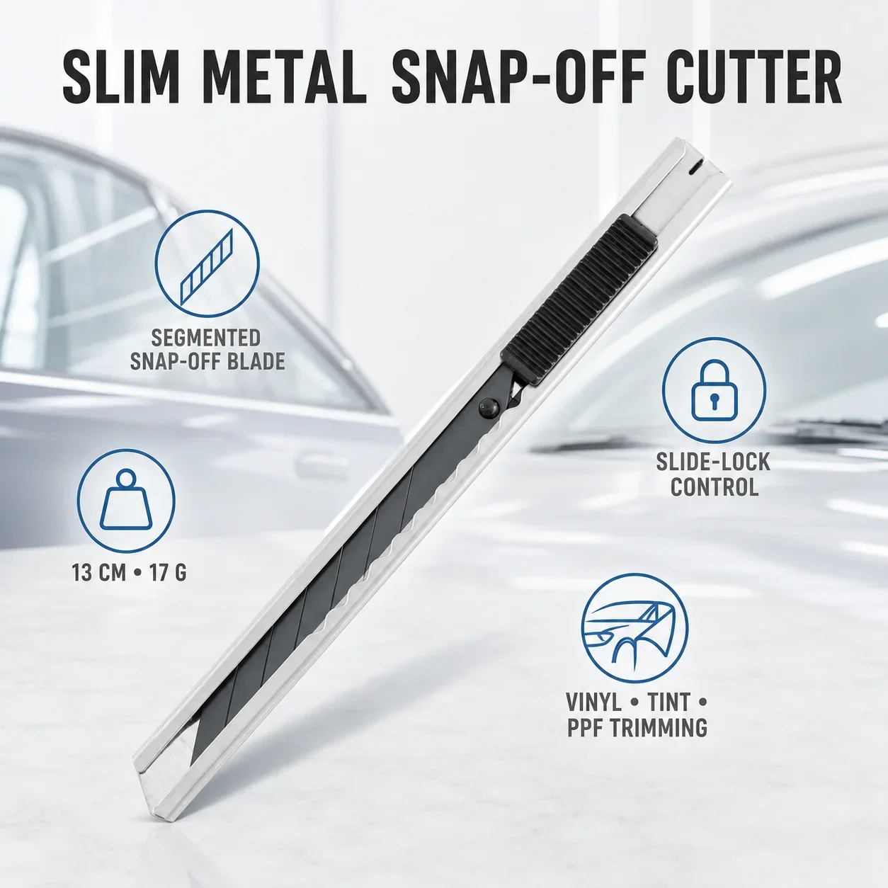 9mm 30 Degree Slim Metal Snap-Off Utility Knife for Vinyl Wrap PPF Window Tint Film Trimming with Thumb Slider Car Wrap Tool