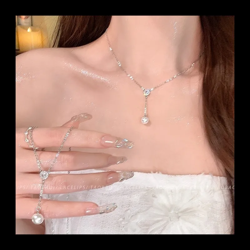 الزركون اللؤلؤ مهدب قلادة المرأة اكسسوارات ضوء الفاخرة المتخصصة الترقوة سلسلة 2025 جديد الراقية مزاجه سلسلة عنق