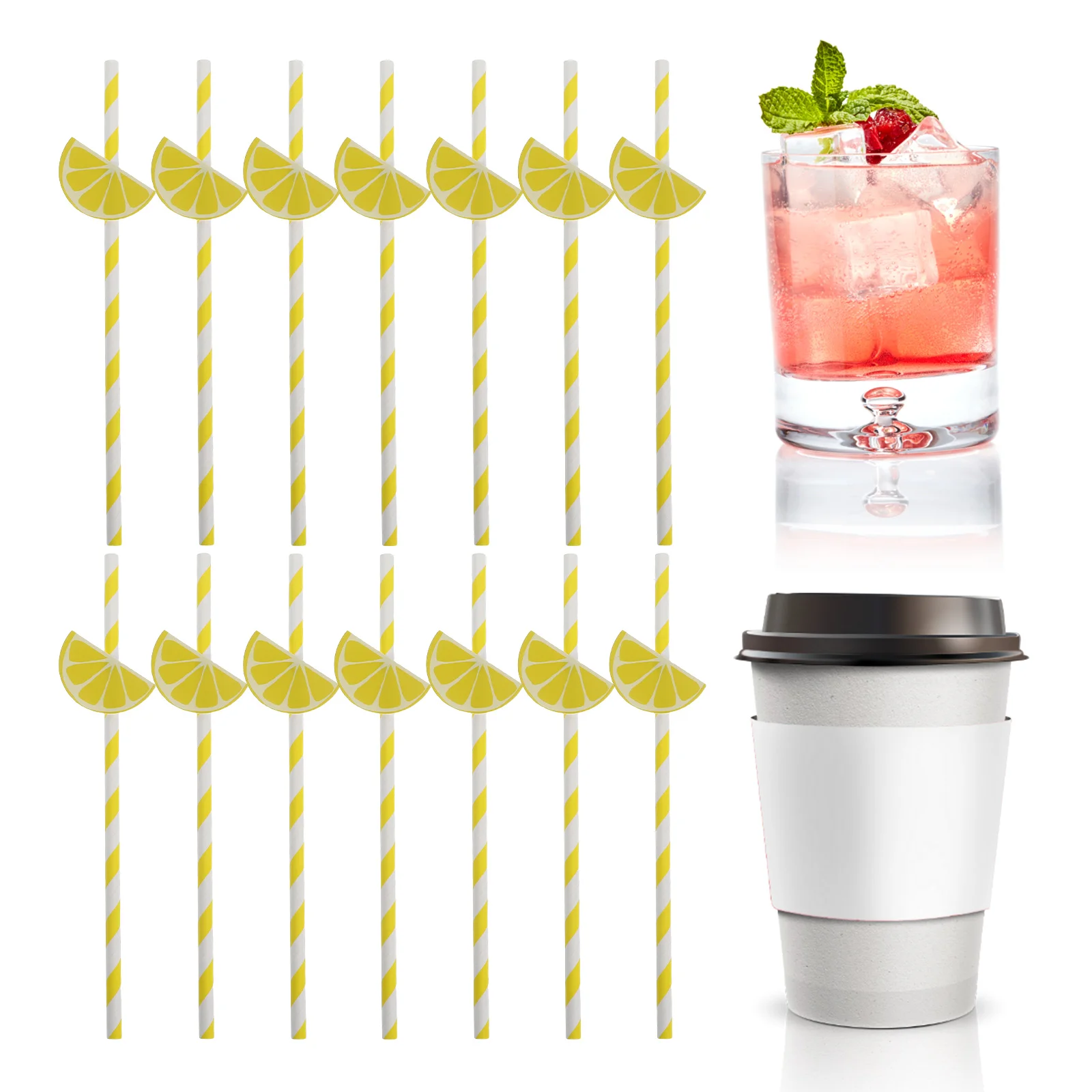 

30 Pcs Paper Straw Cocktail Hawaiian Party Decoration Decorative Straws Tubes Lemon Black Drinking Lemons for Decorate Drinks