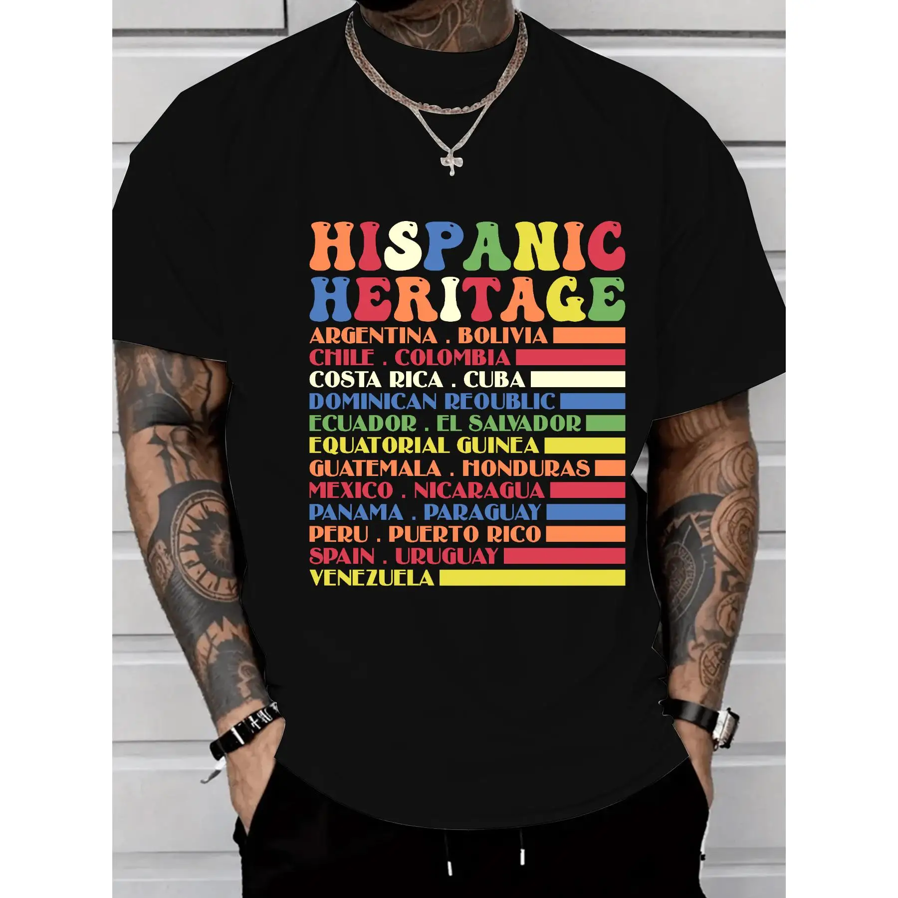 

Oversized Hispanic Heritage T-Shirt Latinx Pride Graphic Tee Hispanic Countries Print Diversity Slogan Cultural Celebration Gift