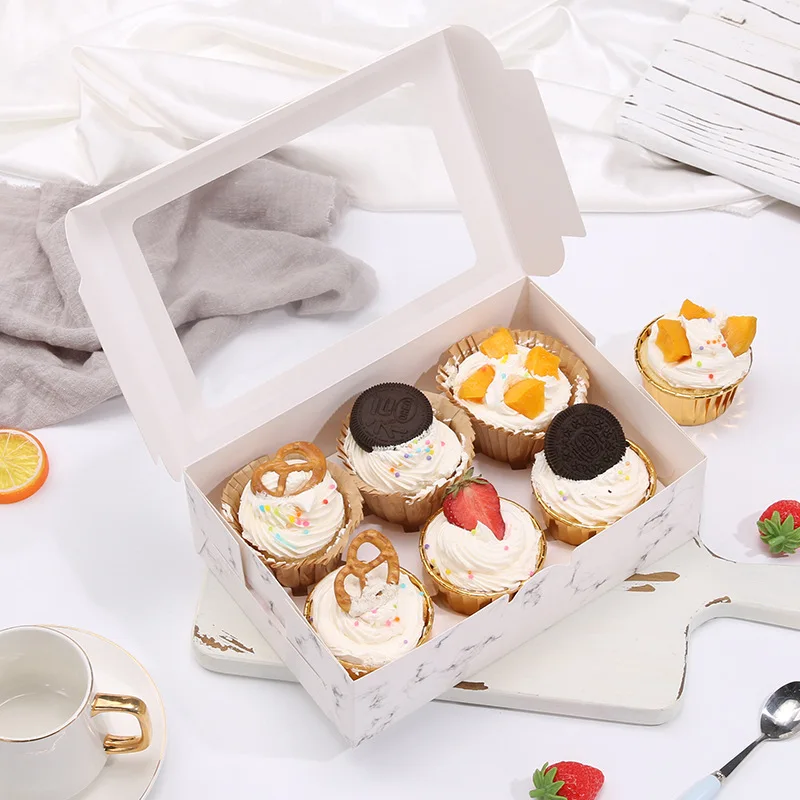 1PC Cupcake Boxes 4/6 Holes Cake Box with Clear Window Cake Holder for Holidays Weddings Baby Shower Birthdays Party Supplies
