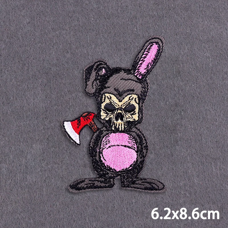 Rock And Roll Embroidery Patch For Clothes Horror Rabbit Iron On Patches For Clothes Wine Bottle Tactical Patch Fragile Applique