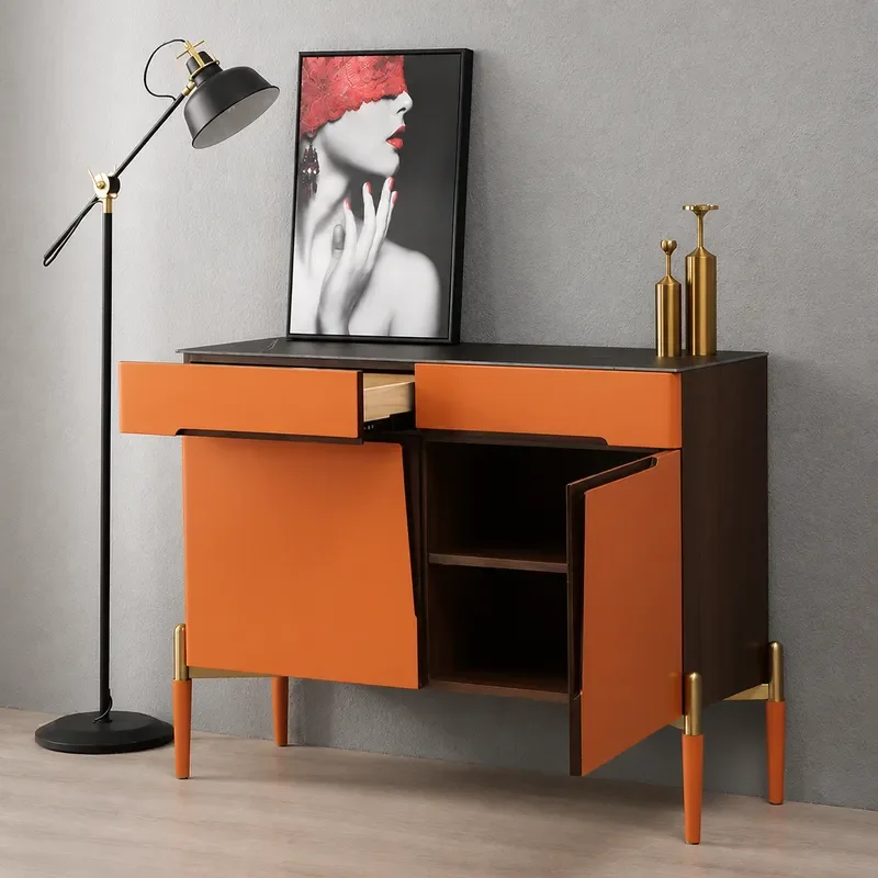 American Light Luxury Solid Wood Porch Cabinet Post Modern Simple Home Orange Locker Rock Slab Dining Side Cabinet