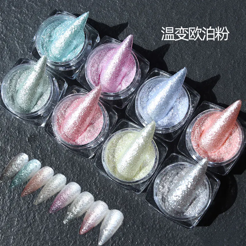 

8 jars/kit Temperature Color-Change Nail Glitter Powder Colorful Aurora Untra-thin Thermal Nail Pigment Holographic Nail Powder*