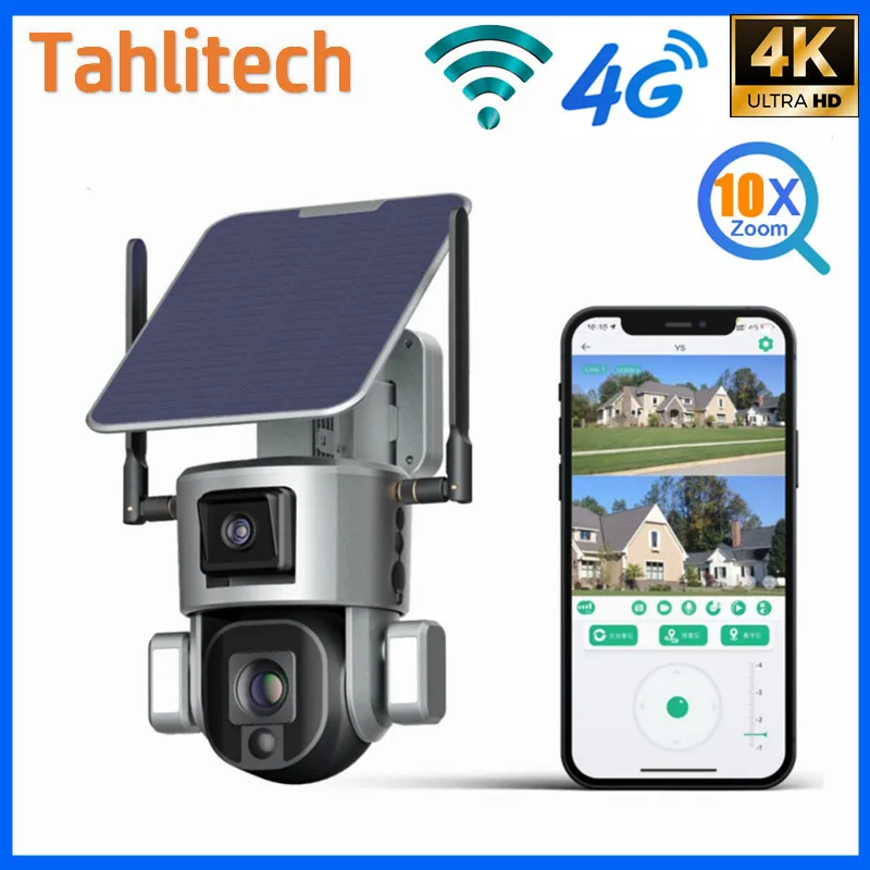 4K 8MP Wireless Solar Camera 10X Zoom 4G SIM/WIFI Security Outdoor Camera Humanoid Tracking Color Night Vision Camera 4G IR