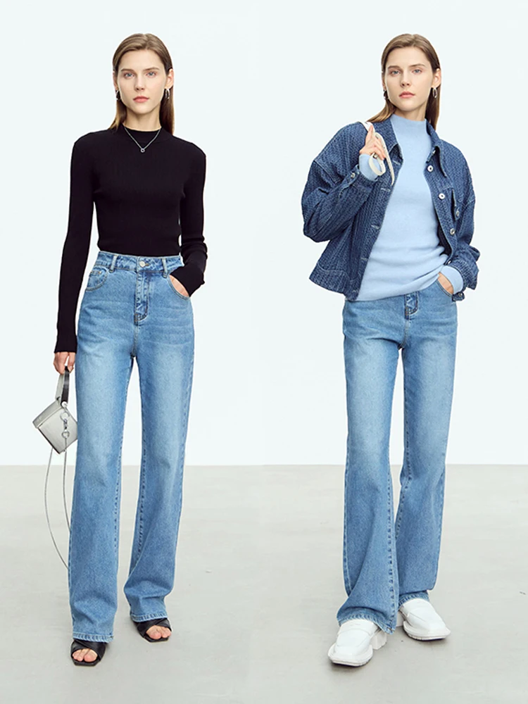 AMII Minimalism Straight Women Jeans 2023 Autumn New Drapey Loose Casual Pants Washed Retro Full Length Female Trousers 12343207