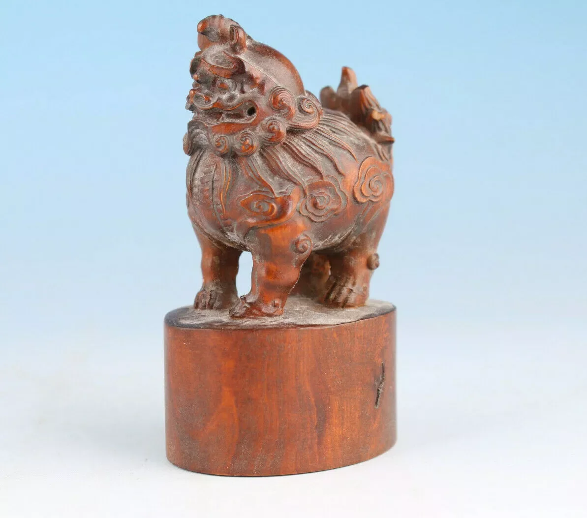 Rare chinese boxwood hand carved kirin seal statue netsuke figure table decor