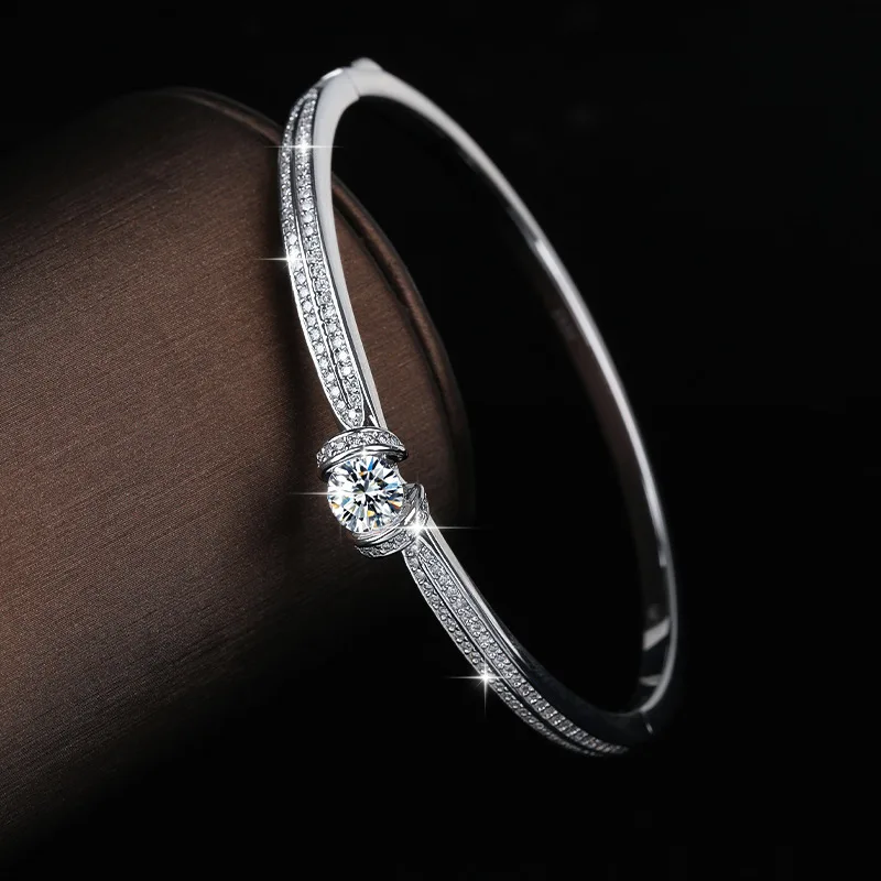 

Double Row Full Inlaid Moissanite Bracelet Light Luxury Niche Design Pure Silver Bangle925Electroplating18KGold Bracelet Jewelry