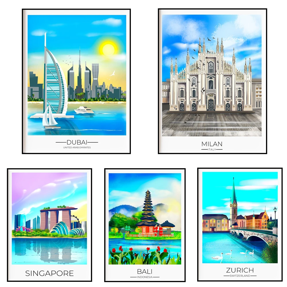 Washington DC, Croatia, Caribbean, Bali, Rio de Janeiro, Thailand, Switzerland, Dubai, Singapore, Malta travel poster