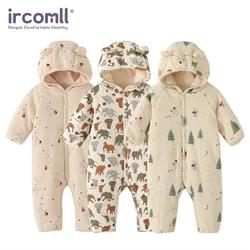 Ircomll Baby Winter Fall Clothes Baby Newborn Items Printing Hooded Thick Baby Rompers Bodysuit for Newborns Infant Loungewear
