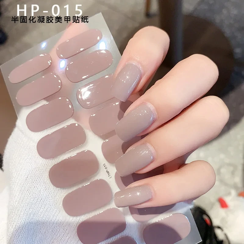 2024 # Neue halbgehärtete Gel-Nagelaufkleber, langlebig, einfarbig, Nagelstreifen, UV-Lampe, ausgehärtete Maniküre-Gel-Aufkleber, 16 Tipps
