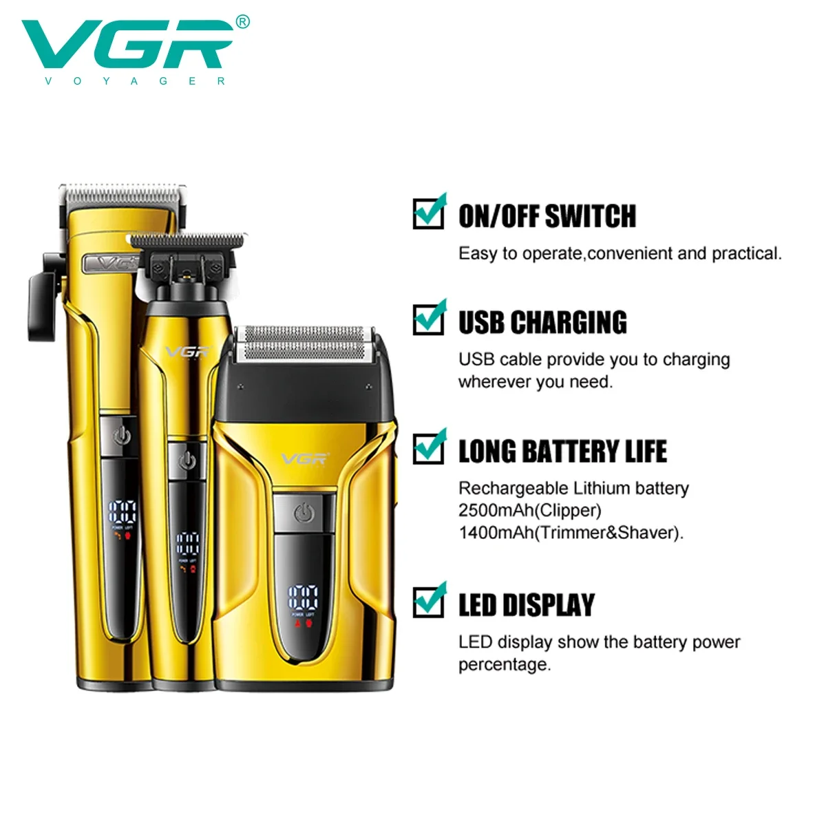 VGR Hair Trimmer Professional Haircut Machine Clippers Cordless Barber Shaver Beard Trimmer Razor Shaver Electric for Men V-694