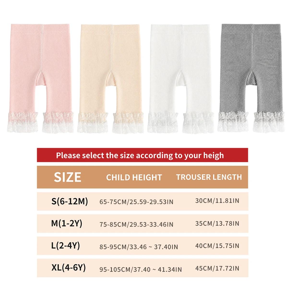 3 Stück weiße Kinderstrumpfhosen für Kleinkinder, einfarbige Shorts mit Spitzensaum, weiche Sommerleggings für Alltagsoutfits, Kinderstrumpfhosen – Detail 6