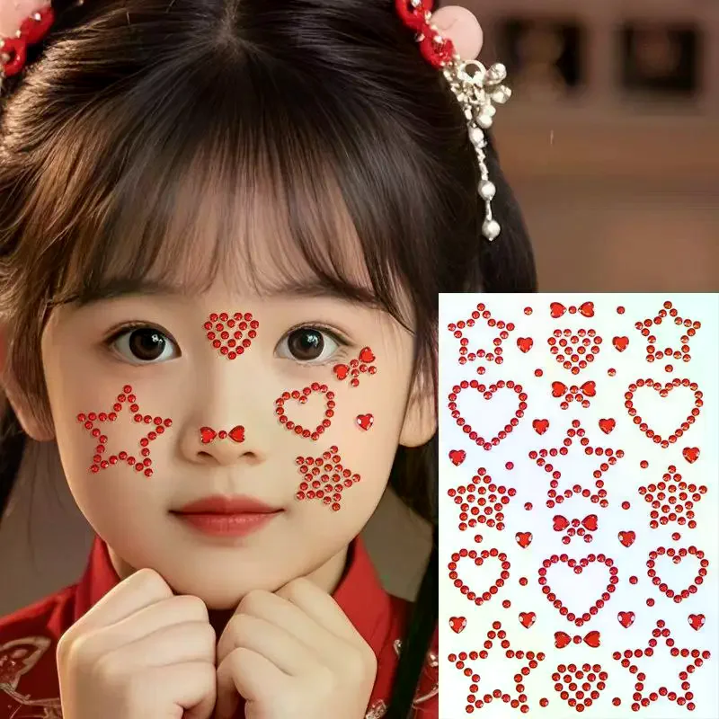 1 Sheet Colorful Self Adhesive Face Rhinestone Stickers With Heart Star Design For Kids Party Festival Makeup Cosplay view 2