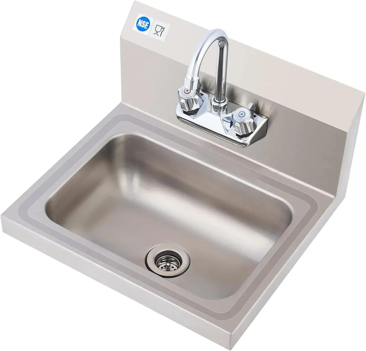 Hand Sink Commercial Stainless Steel for Washing, NSF Utility with Gooseneck Faucet, Wall Mount Kitchen