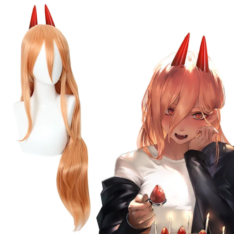 Xiu Dan Chainsaw Man Parva 코스프레 가발, 오렌지, 90cm 두꺼운 가짜 머리 465B 뿔 없음