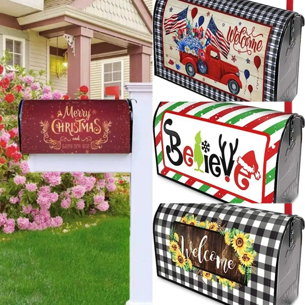 New Merry Christmas Mailbox Cover Post Box Cover Cartoon Magnetic Mail Wraps Winter Garden Decor Christmas Decorations