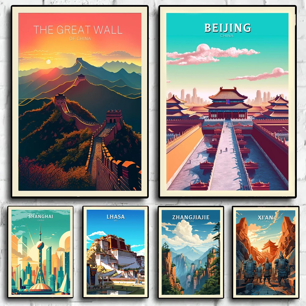 Retro Holiday Travel City Beijing Canvas Painting Print Travel City Art for Room Living Art Home Wall Decor Tourism Pictures